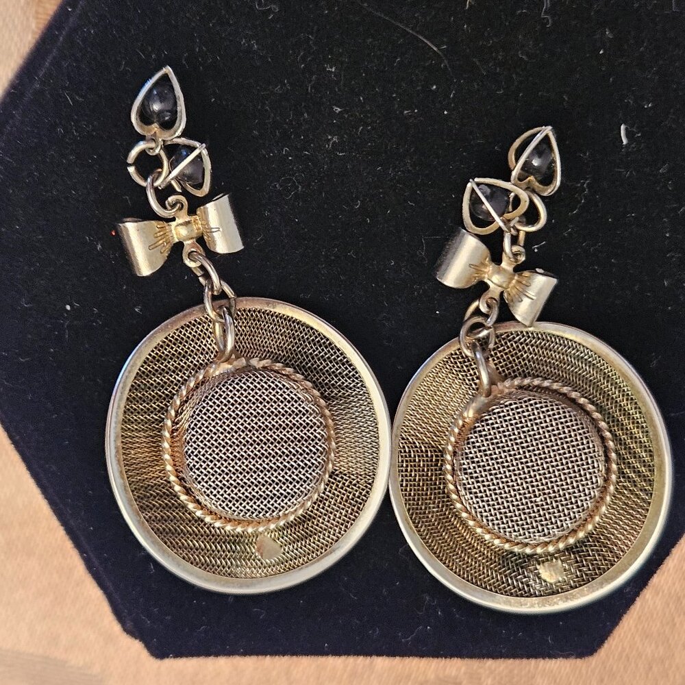 Vintage Silver Tone Mesh Hat Earrings